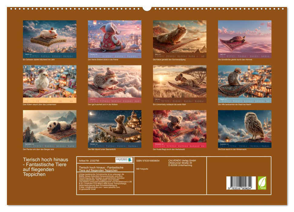Tierisch hoch hinaus - Fantastische Tiere auf fliegenden Teppichen (CALVENDO Premium Wandkalender 2027)