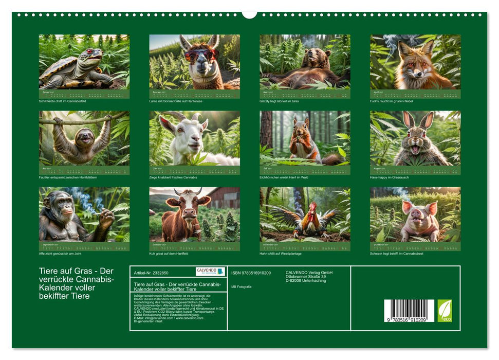 Tiere auf Gras - Der verrückte Cannabis-Kalender voller bekiffter Tiere (CALVENDO Premium Wandkalender 2027)