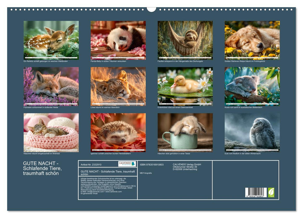 GUTE NACHT - Schlafende Tiere, traumhaft schön (CALVENDO Wandkalender 2027)