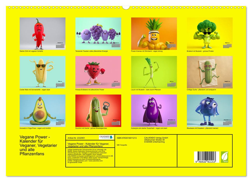 Vegane Power - Kalender für Veganer, Vegetarier und alle Pflanzenfans (CALVENDO Premium Wandkalender 2027)