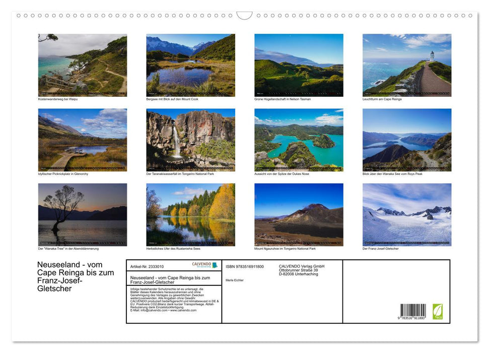 Neuseeland - vom Cape Reinga bis zum Franz-Josef-Gletscher (CALVENDO Wandkalender 2027)