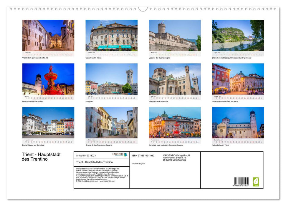 Trient - Hauptstadt des Trentino (CALVENDO Wandkalender 2027)