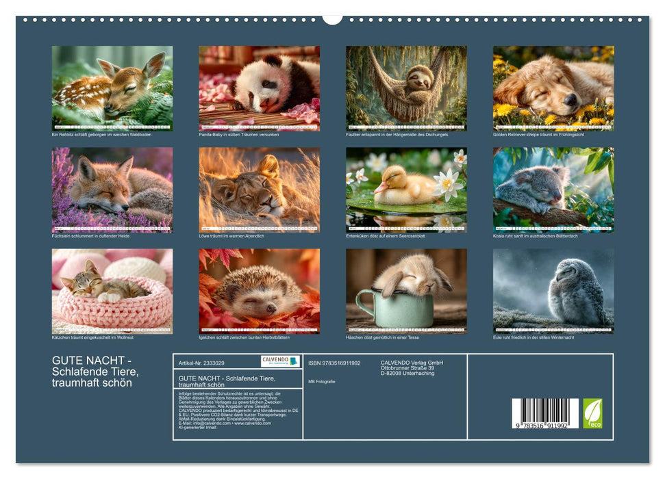 GUTE NACHT - Schlafende Tiere, traumhaft schön (CALVENDO Premium Wandkalender 2027)