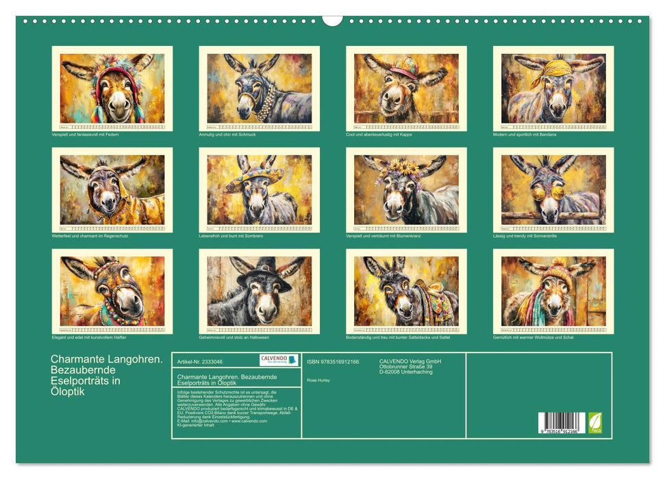 Charmante Langohren. Bezaubernde Eselporträts in Öloptik (CALVENDO Wandkalender 2027)