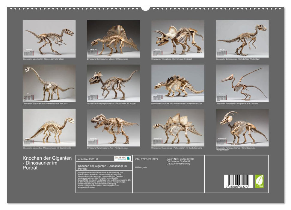 Knochen der Giganten - Dinosaurier im Porträt (CALVENDO Premium Wandkalender 2027)
