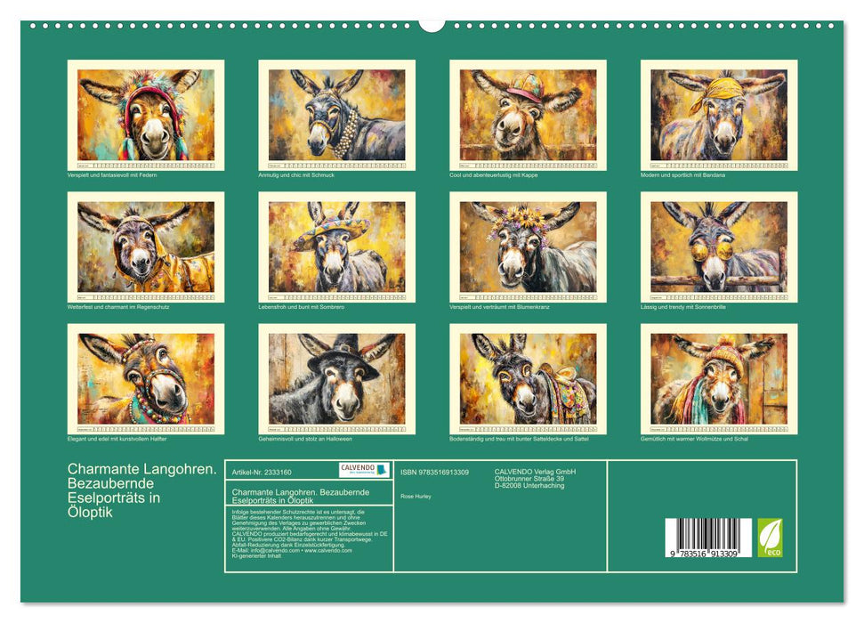 Charmante Langohren. Bezaubernde Eselporträts in Öloptik (CALVENDO Premium Wandkalender 2027)