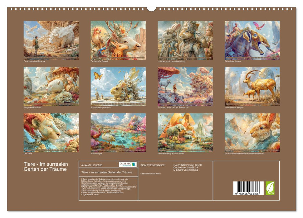 Tiere - Im surrealen Garten der Träume (CALVENDO Premium Wandkalender 2027)
