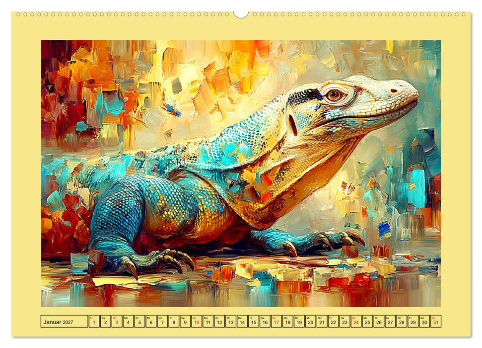 Imposante Reptilien. Faszinierende Tiere in moderner Öloptik (CALVENDO Wandkalender 2027)