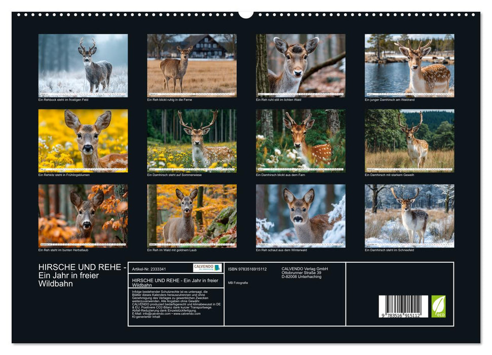 HIRSCHE UND REHE - Ein Jahr in freier Wildbahn (CALVENDO Premium Wandkalender 2027)