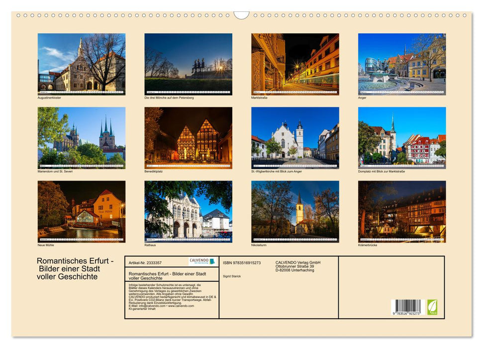 Romantisches Erfurt - Bilder einer Stadt voller Geschichte (CALVENDO Wandkalender 2027)