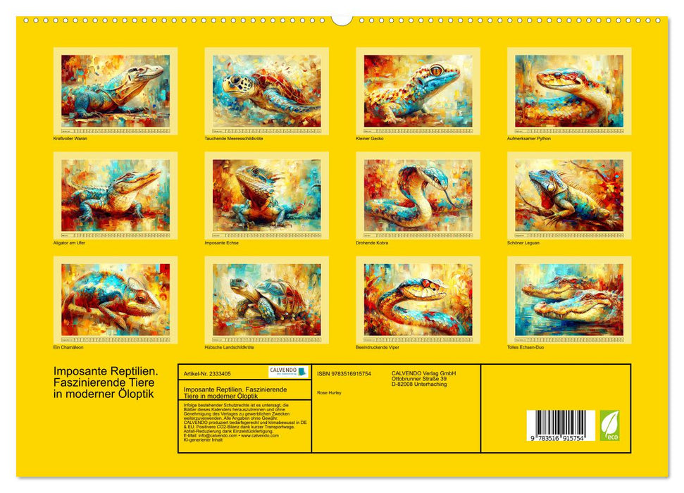 Imposante Reptilien. Faszinierende Tiere in moderner Öloptik (CALVENDO Premium Wandkalender 2027)