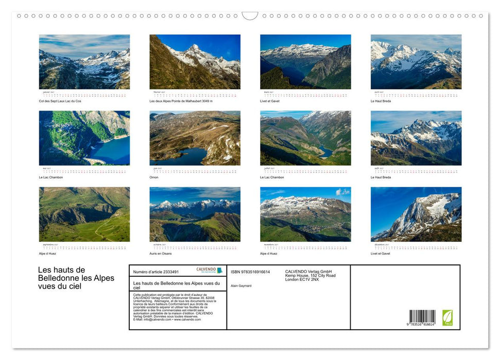 Les hauts de Belledonne les Alpes vues du ciel (CALVENDO Calendrier mensuel 2027)