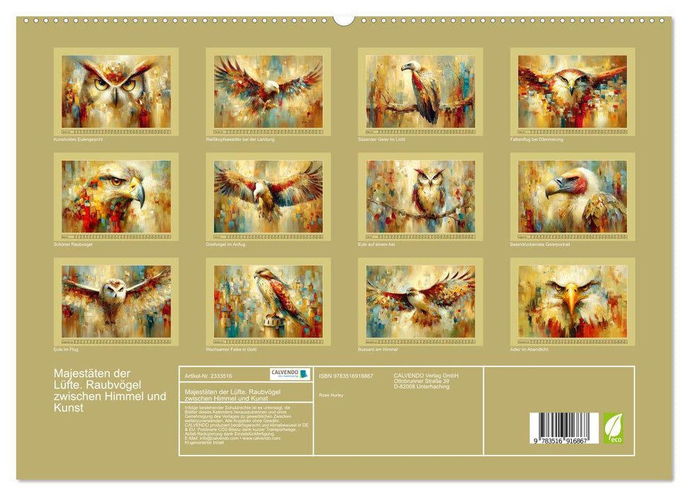Majestäten der Lüfte. Raubvögel zwischen Himmel und Kunst (CALVENDO Premium Wandkalender 2027)