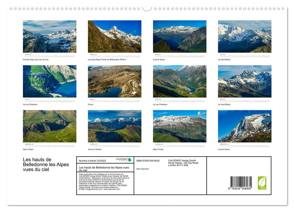 Les hauts de Belledonne les Alpes vues du ciel (CALVENDO Calendrier supérieur 2027)