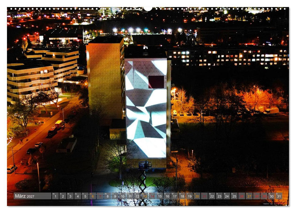 HALLE AN DER SAALE NACHTFLUG (CALVENDO Premium Wandkalender 2027)
