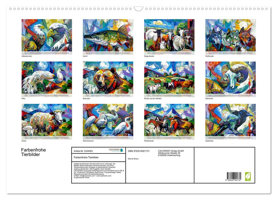 Farbenfrohe Tierbilder (CALVENDO Wandkalender 2027)