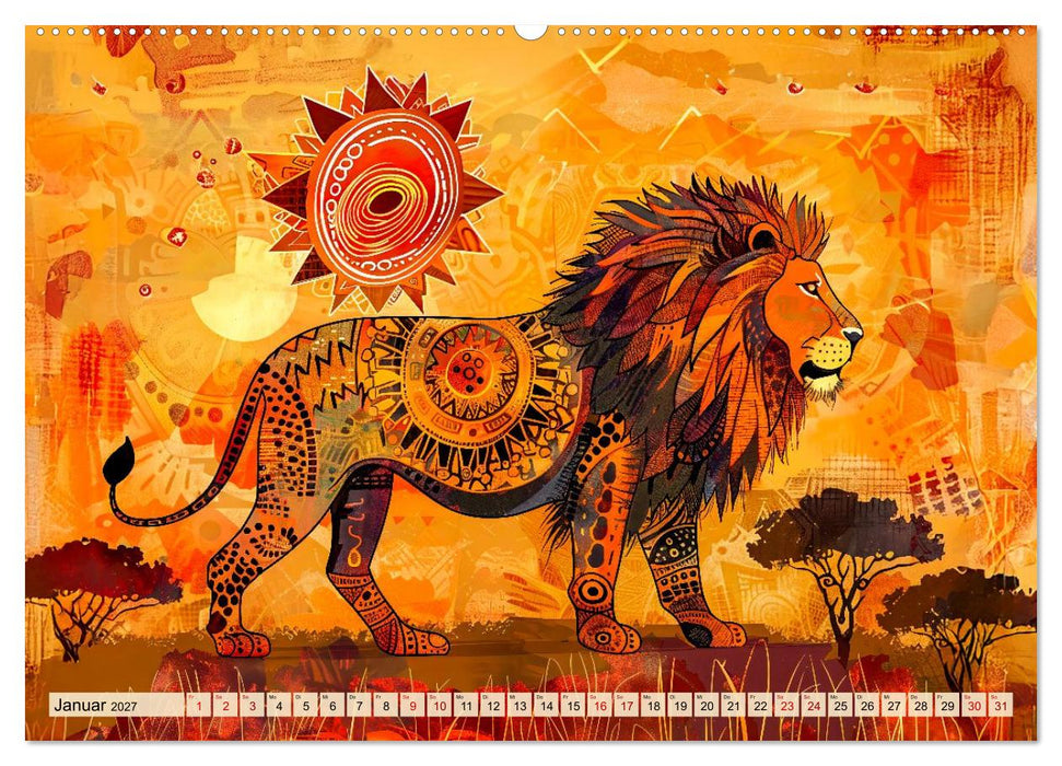 Abstraktes Afrika - Wilde Savanne in leuchtenden Farben (CALVENDO Wandkalender 2027)