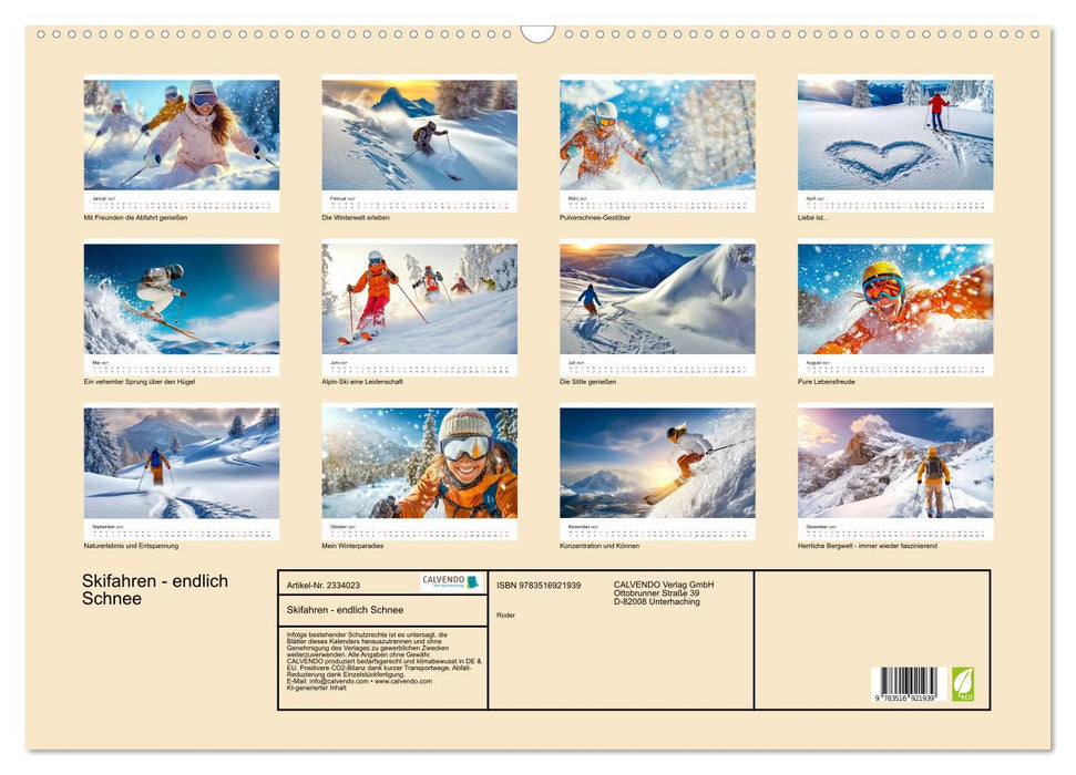 Skifahren - endlich Schnee (CALVENDO Wandkalender 2027)