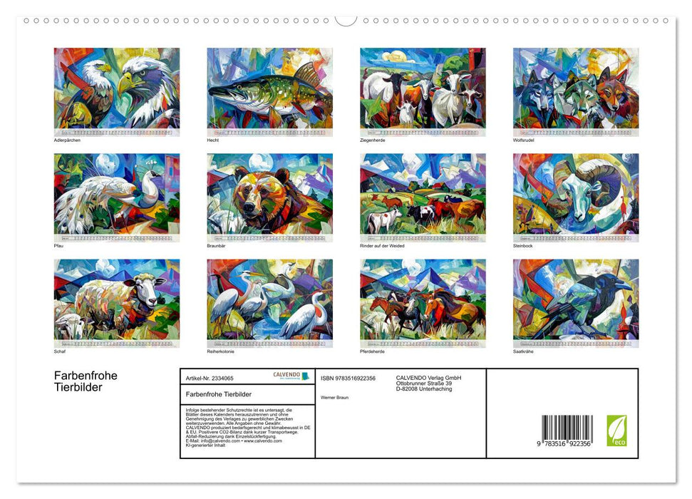 Farbenfrohe Tierbilder (CALVENDO Premium Wandkalender 2027)