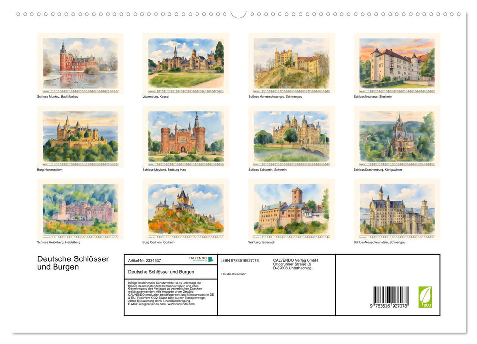 Deutsche Schlösser und Burgen (CALVENDO Premium Wandkalender 2027)