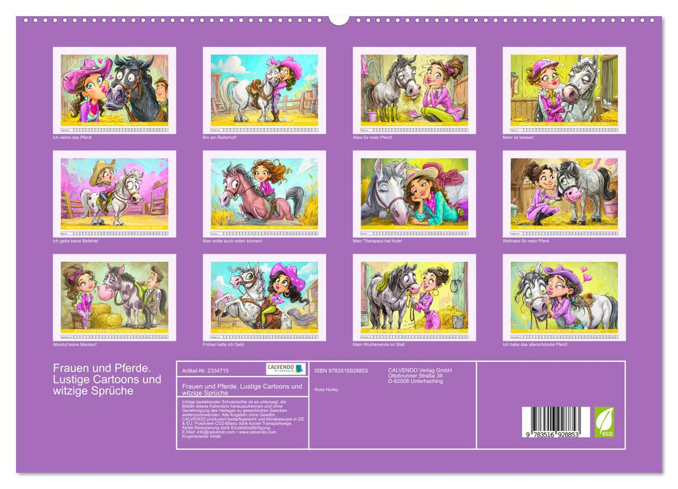 Frauen und Pferde. Lustige Cartoons und witzige Sprüche (CALVENDO Premium Wandkalender 2027)