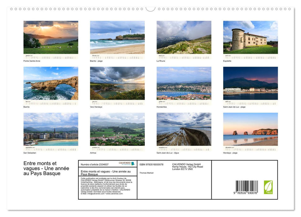 Entre monts et vagues - Une année au Pays Basque (CALVENDO Calendrier supérieur 2027)
