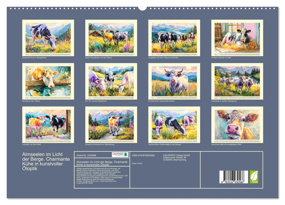 Almseelen im Licht der Berge. Charmante Kühe in kunstvoller Öloptik (CALVENDO Premium Wandkalender 2027)