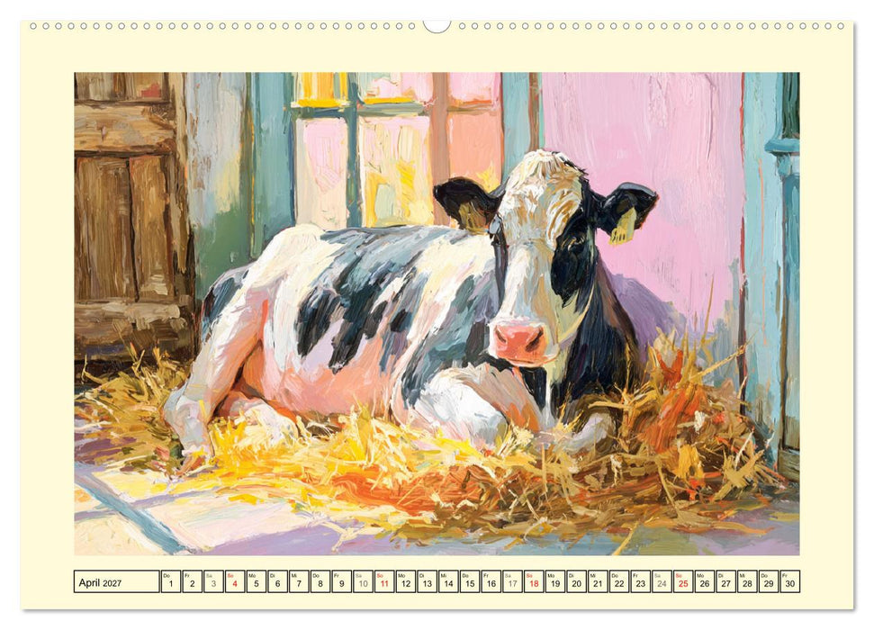 Almseelen im Licht der Berge. Charmante Kühe in kunstvoller Öloptik (CALVENDO Premium Wandkalender 2027)