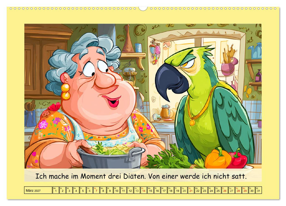 Witzige Cartoons und Sprüche. Das lustige Leben mit einem Vogel (CALVENDO Wandkalender 2027)