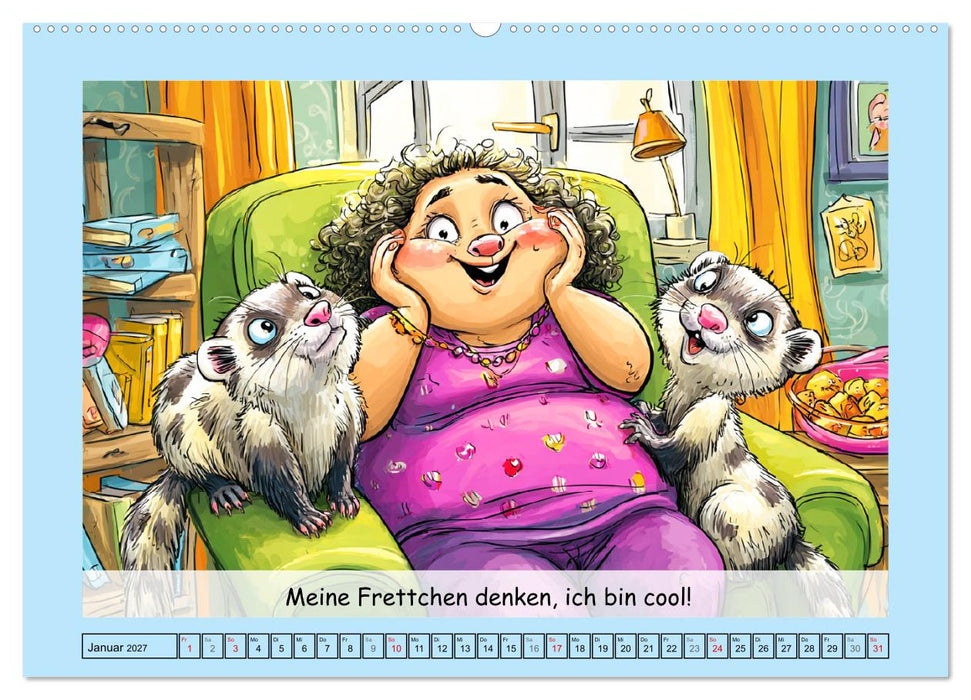 Frettchen. Lustige Cartoons und witzige Sprüche (CALVENDO Wandkalender 2027)