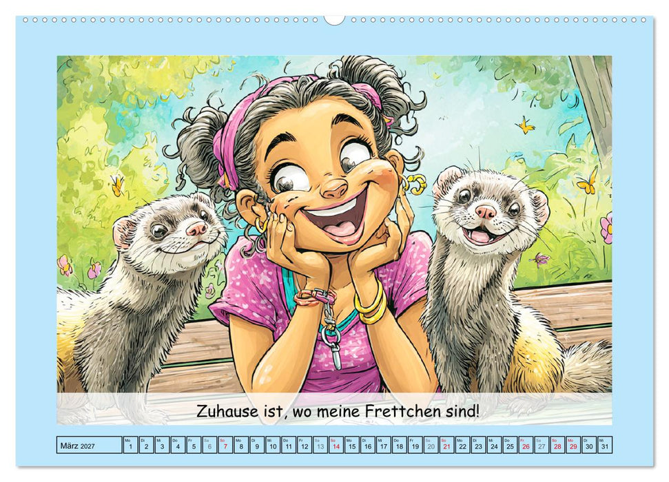 Frettchen. Lustige Cartoons und witzige Sprüche (CALVENDO Wandkalender 2027)