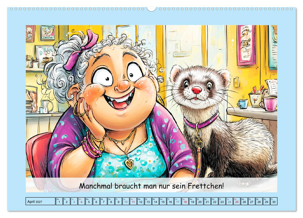 Frettchen. Lustige Cartoons und witzige Sprüche (CALVENDO Wandkalender 2027)