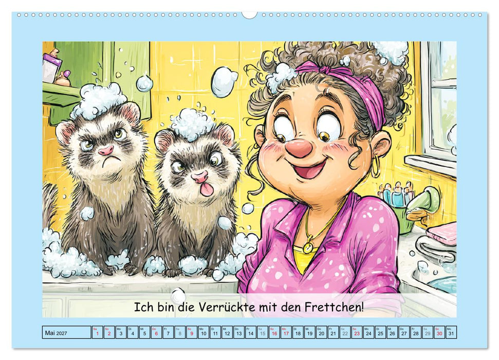 Frettchen. Lustige Cartoons und witzige Sprüche (CALVENDO Wandkalender 2027)