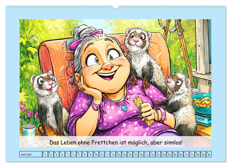 Frettchen. Lustige Cartoons und witzige Sprüche (CALVENDO Wandkalender 2027)