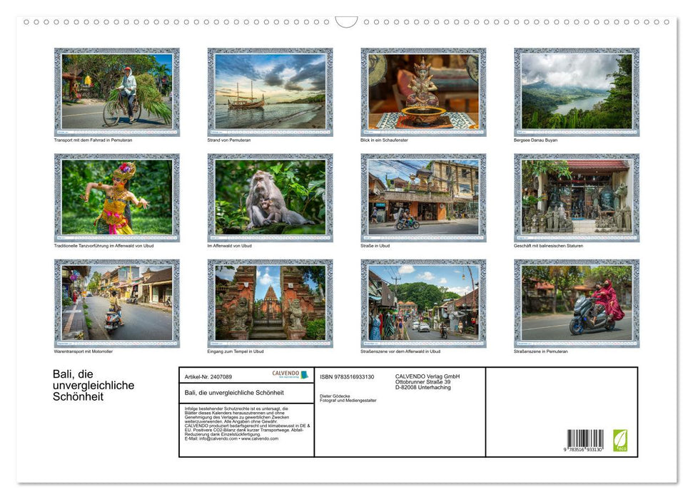 Bali, die unvergleichliche Schönheit (CALVENDO Wandkalender 2027)