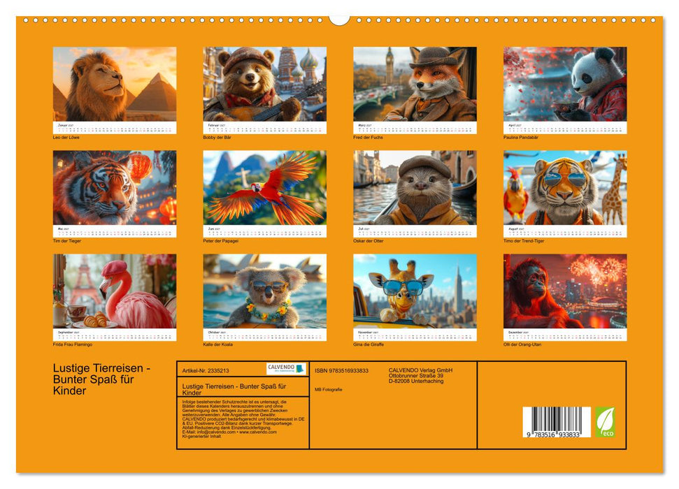 Lustige Tierreisen - Bunter Spaß für Kinder (CALVENDO Premium Wandkalender 2027)