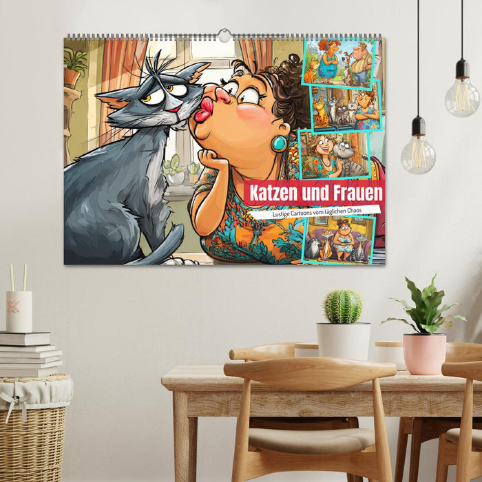 Katzen und Frauen. Lustige Cartoons vom täglichen Chaos (CALVENDO Wandkalender 2027)