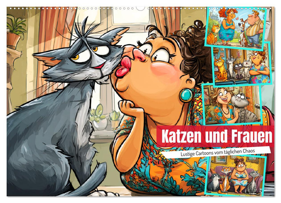 Katzen und Frauen. Lustige Cartoons vom täglichen Chaos (CALVENDO Wandkalender 2027)