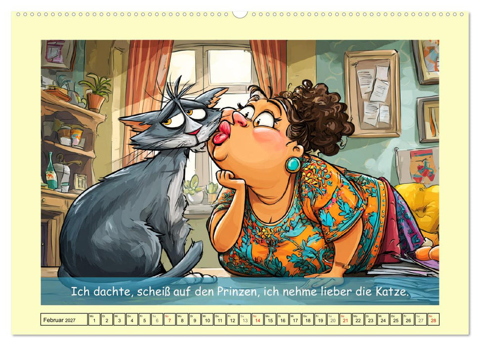 Katzen und Frauen. Lustige Cartoons vom täglichen Chaos (CALVENDO Wandkalender 2027)