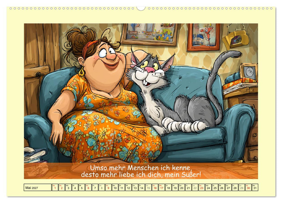 Katzen und Frauen. Lustige Cartoons vom täglichen Chaos (CALVENDO Wandkalender 2027)