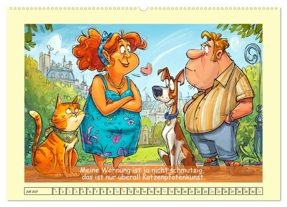 Katzen und Frauen. Lustige Cartoons vom täglichen Chaos (CALVENDO Premium Wandkalender 2027)