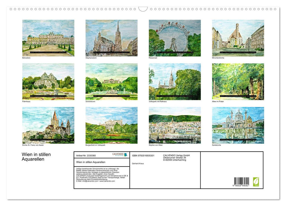 Wien in stillen Aquarellen (CALVENDO Wandkalender 2027)