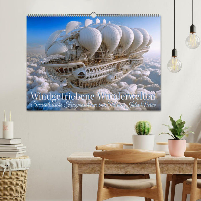 Windgetriebene Wunderwelten. Surrealistische Flugmaschinen im Stil von Jules Verne (CALVENDO Wandkalender 2027)