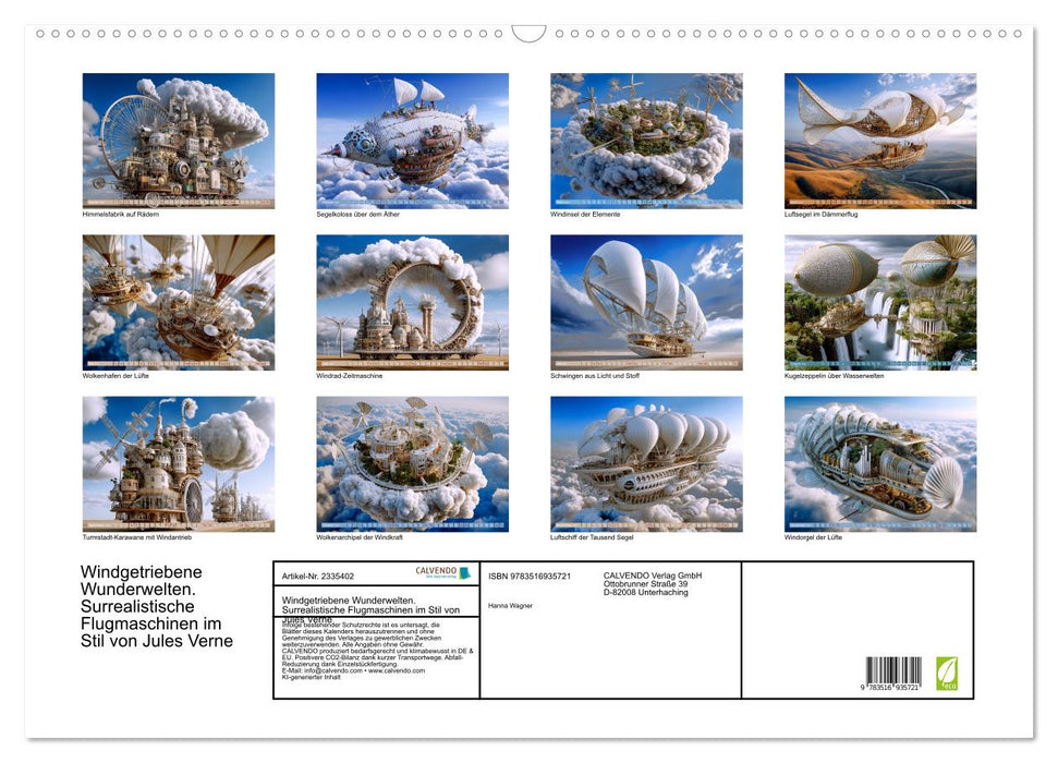 Windgetriebene Wunderwelten. Surrealistische Flugmaschinen im Stil von Jules Verne (CALVENDO Wandkalender 2027)