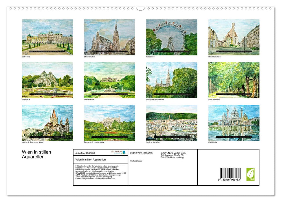 Wien in stillen Aquarellen (CALVENDO Premium Wandkalender 2027)