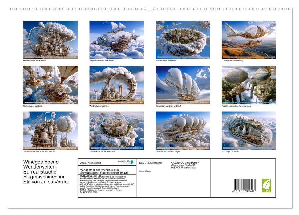 Windgetriebene Wunderwelten. Surrealistische Flugmaschinen im Stil von Jules Verne (CALVENDO Premium Wandkalender 2027)