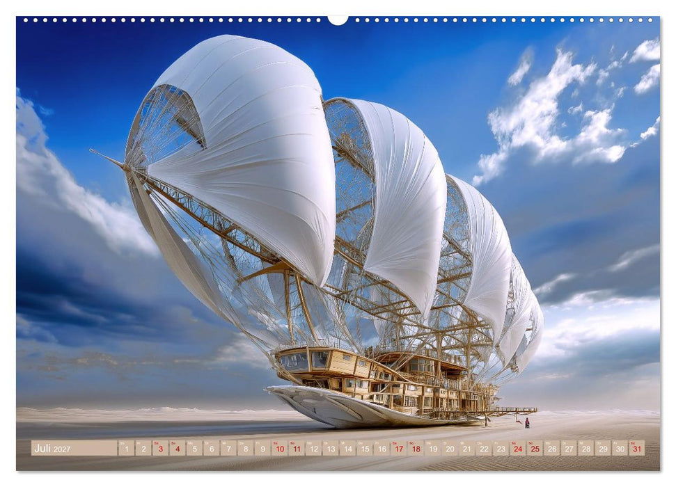 Windgetriebene Wunderwelten. Surrealistische Flugmaschinen im Stil von Jules Verne (CALVENDO Premium Wandkalender 2027)