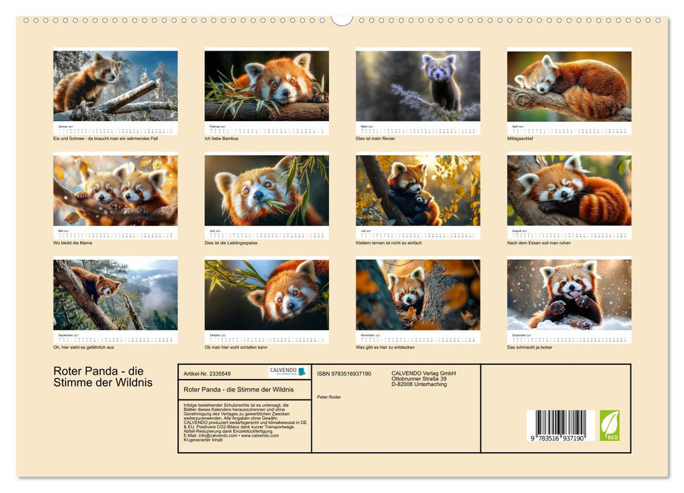Roter Panda - die Stimme der Wildnis (CALVENDO Premium Wandkalender 2027)