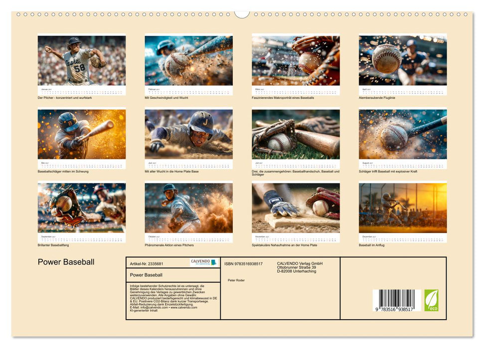 Power Baseball (CALVENDO Premium Wandkalender 2027)