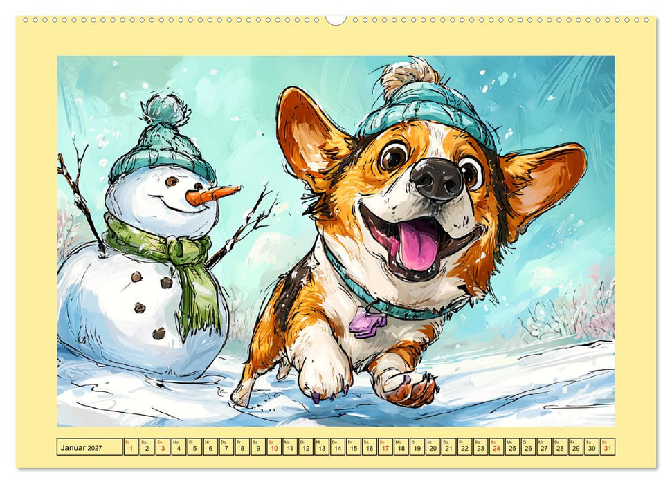 Lustige Corgis. Niedliche Cartoons von glücklichen Hunden (CALVENDO Wandkalender 2027)